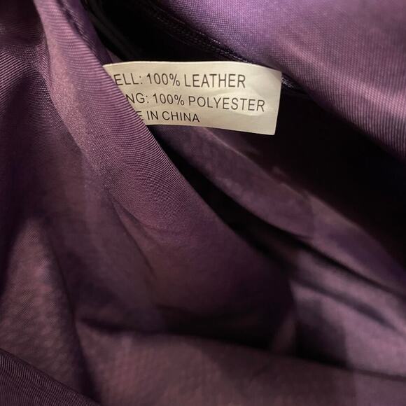Joy Mangano Leather Tote | Purple Zip Top Bag, Gold Logo, Clean Interior NWOT - Picture 8 of 9